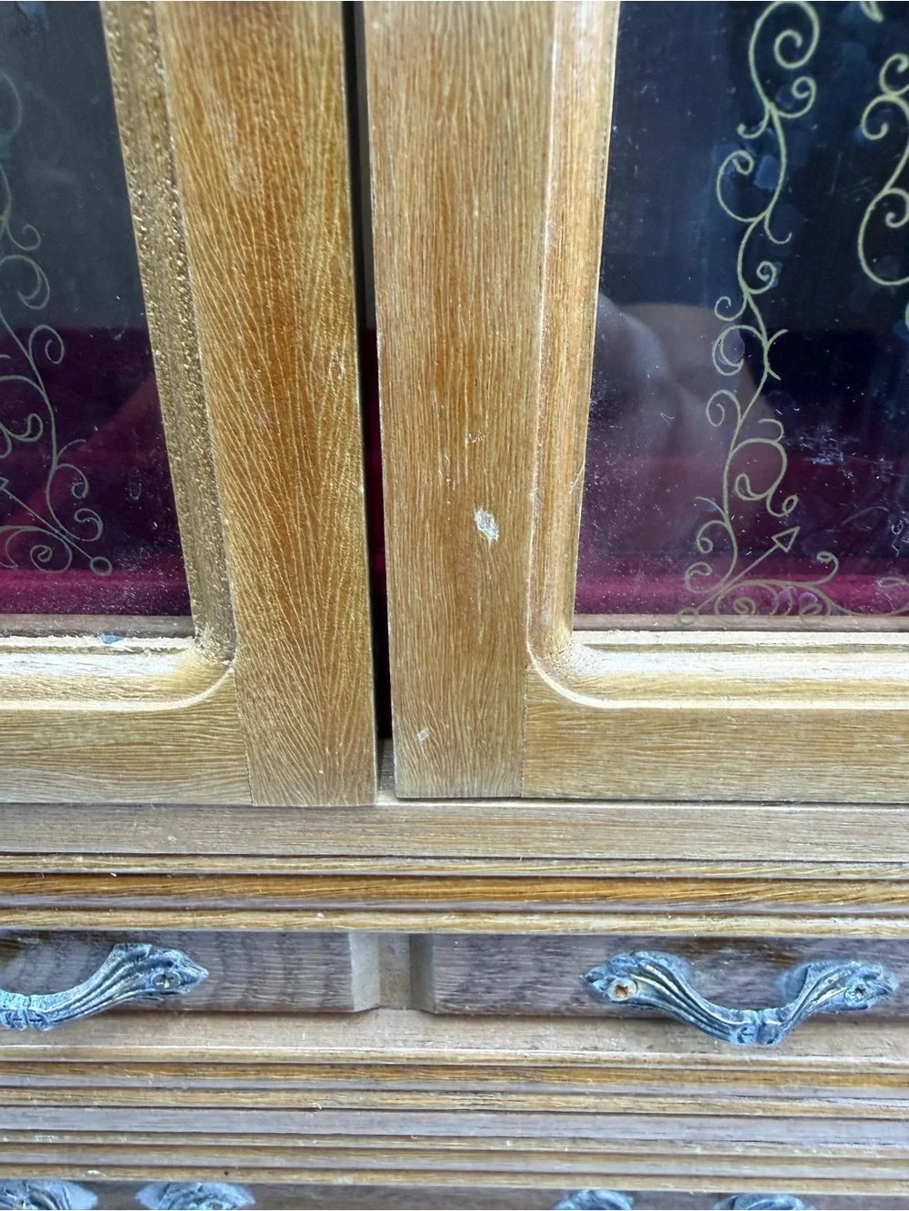 Vintage Wood 2 Door Jewelry Box Armoire Style Cabinet  Organizer &  Drawer